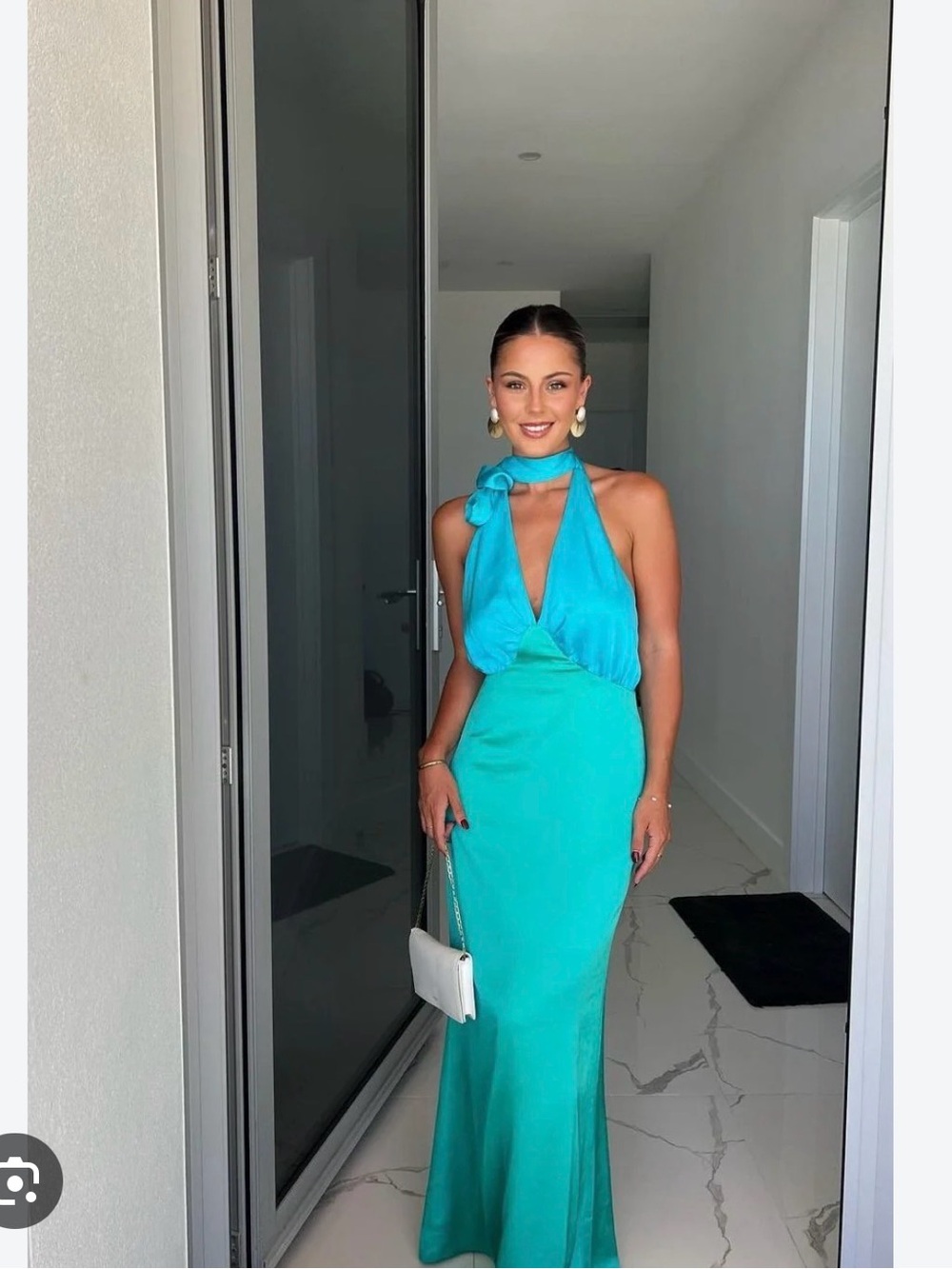 Backless Halter Maxi Dress in Teal - Elegant Evening Wear
